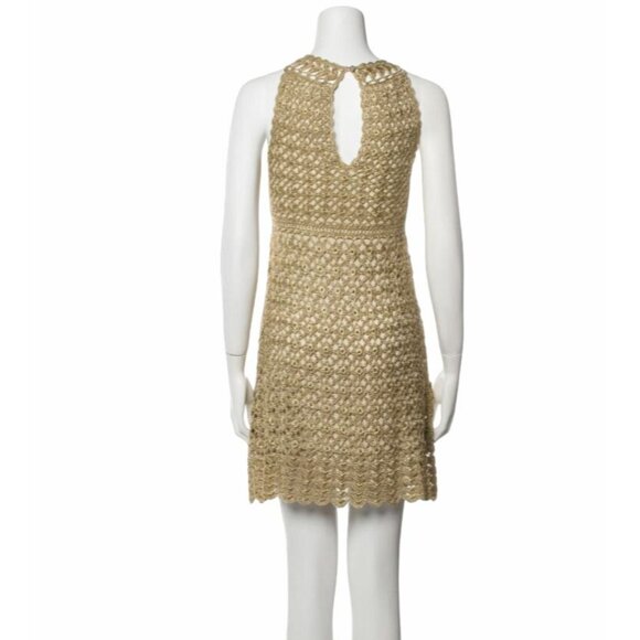 ⭐Diane Von Furstenberg Size S Petite Crochet Adie Dress Gold with Scallop Hem - Picture 4 of 7